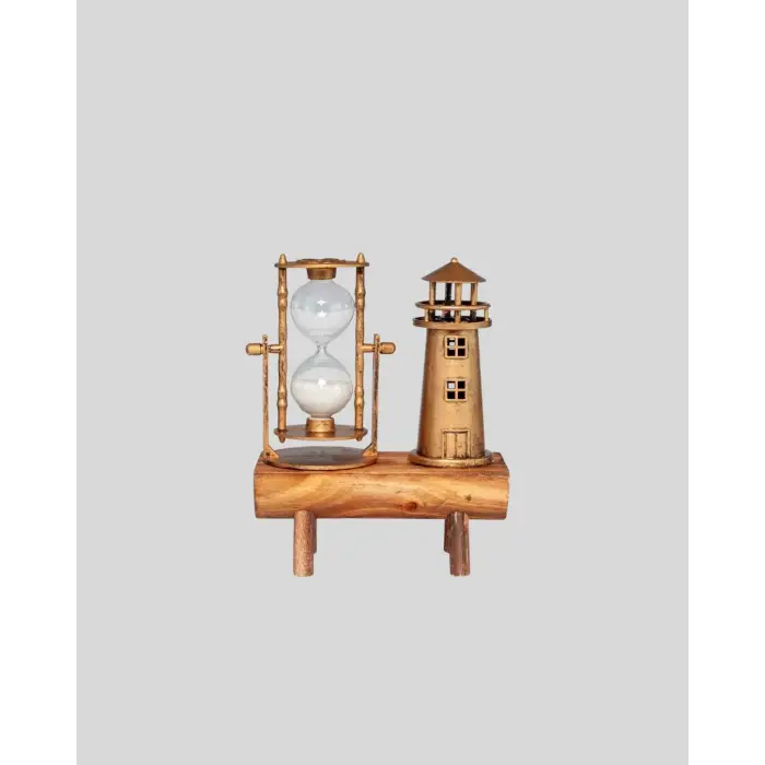 Ahşap Kum Saati Ve Deniz Feneri Figürü Bir Arada – Ev & Ofis Dekorasyonu