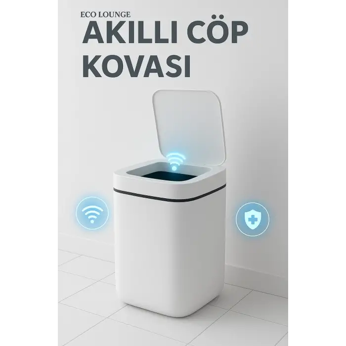 Akıllı Sensörlü Antibakteriyel Çöp Kovası 20 Litre Çöp Kutusu, Çöp Torbası Uyumlu Kapak