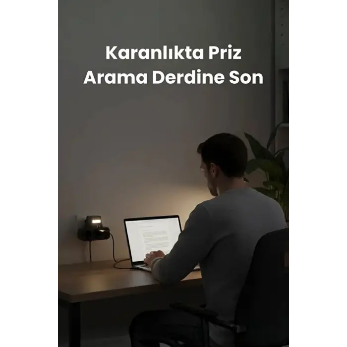 Akım Korumalı Priz Gece Lambalı 3’lü Priz 2xusb 2xtype-c Çıkışlı Grup Priz Çoğaltıcı