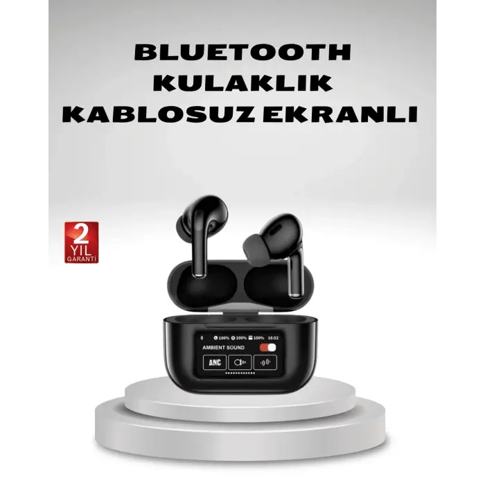 Aktif Gürültü Engelleme (ANC) Kablosuz Bluetooth Kulaklık – Dijital Ekranlı, Dokunmatik ve Uzun Pil Ömürlü