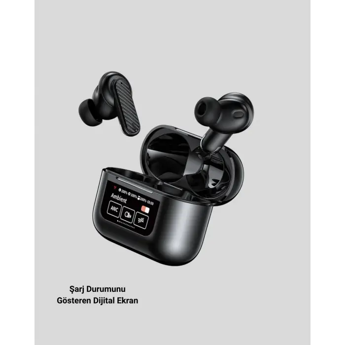 Aktif Gürültü Engelleme (ANC) Kablosuz Bluetooth Kulaklık – Dijital Ekranlı, Dokunmatik ve Uzun Pil Ömürlü