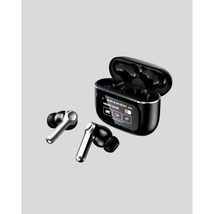 Aktif Gürültü Engelleme (ANC) Kablosuz Bluetooth Kulaklık – Dijital Ekranlı, Dokunmatik ve Uzun Pil Ömürlü