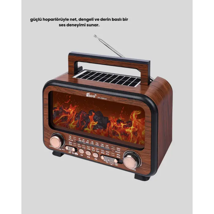 Alev Işığı Efektli Solar Bluetooth Hoparlör Radyo Destekli Taşınabilir Model