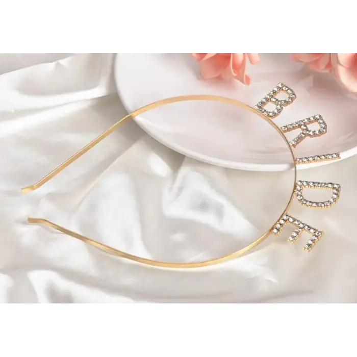 Altın Gold Renk Bekarlığa Veda Kristal Taş Bride Tacı İthal