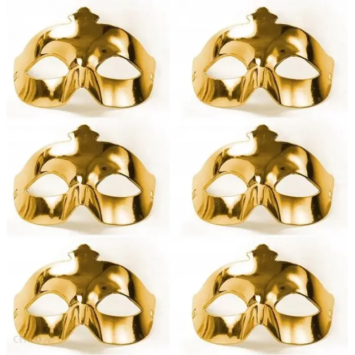 Altın Metalize Renk Düz Balo Parti Maskesi 6 Adet