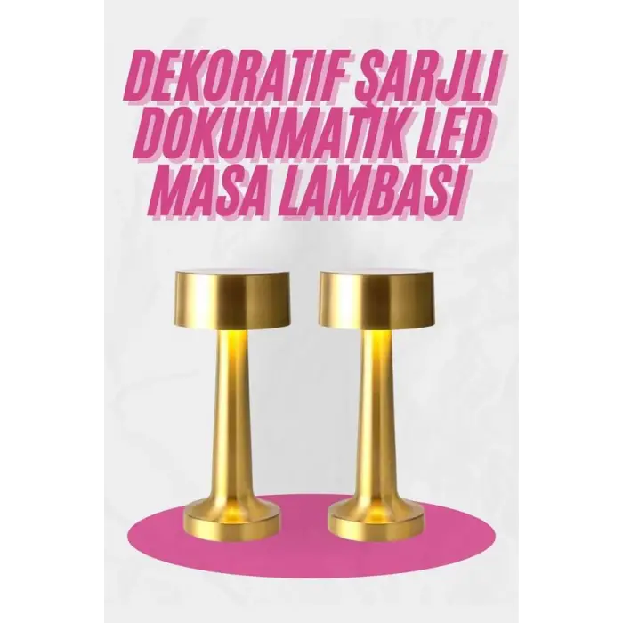 Altın Rengi Masa ve Gece Lambası Dokunmatik Şarjlı Masa Lambası