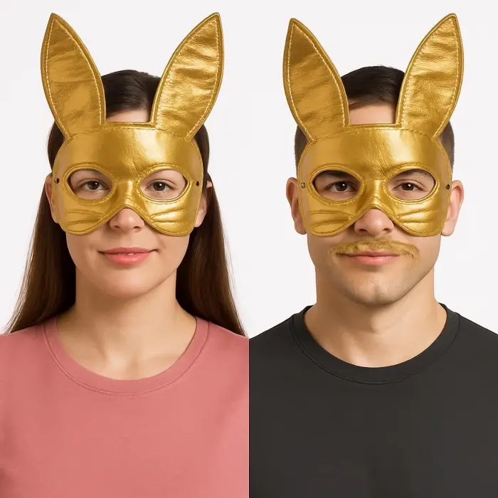 Altın Renk Kumaş Malzemeden İmal Tavşan Maskesi 25X17 cm