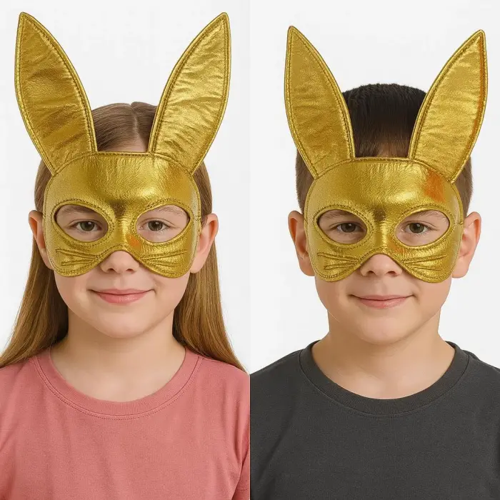 Altın Renk Kumaş Malzemeden İmal Tavşan Maskesi 25X17 cm