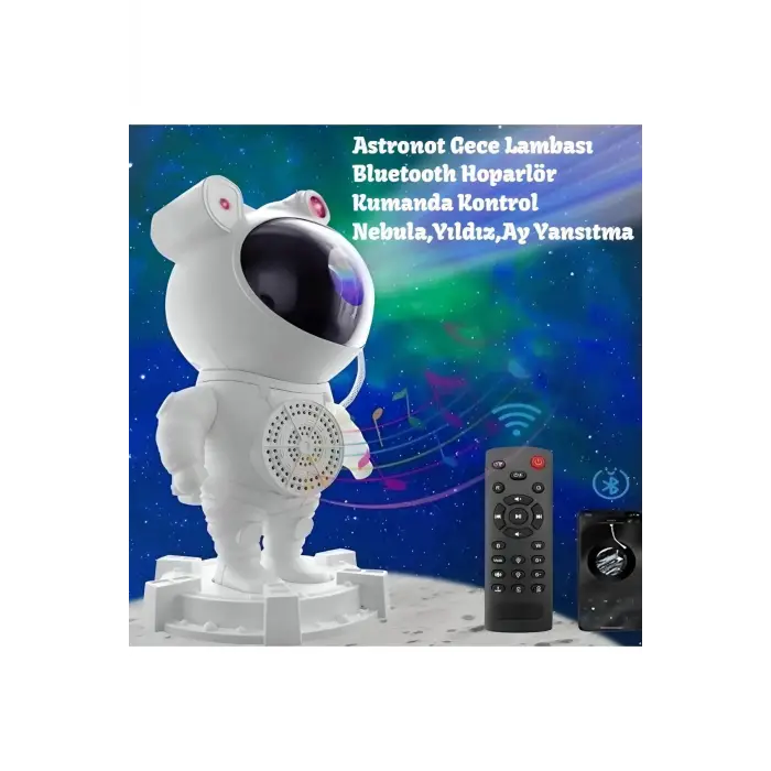 Alüminyum Taşınabilir hoparlör Astronot Bluetooth Hoparlör - Projeksiyon, Gece Lambası, RGB LED, SD