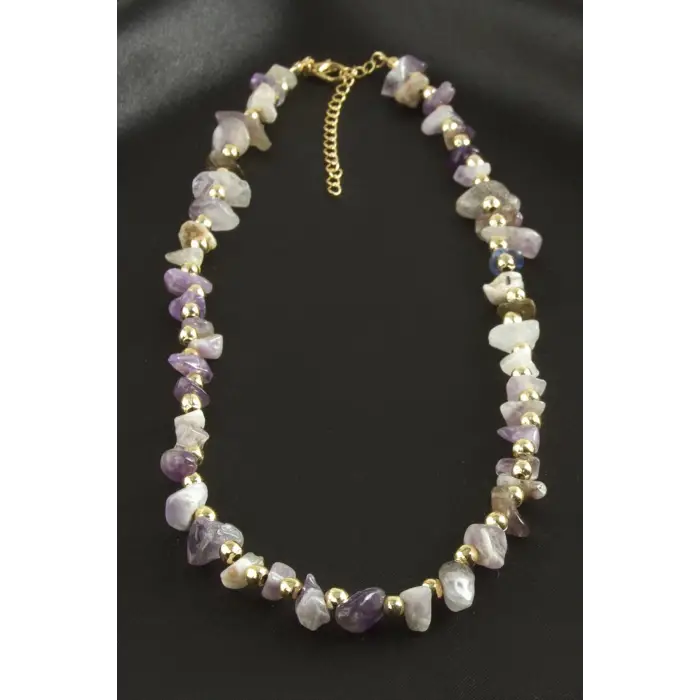 Amatist Kırık Doğaltaş Kolye