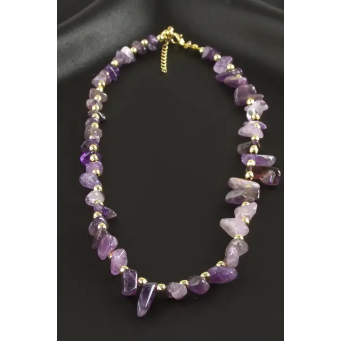 Amatist Kırık Doğaltaş Kolye