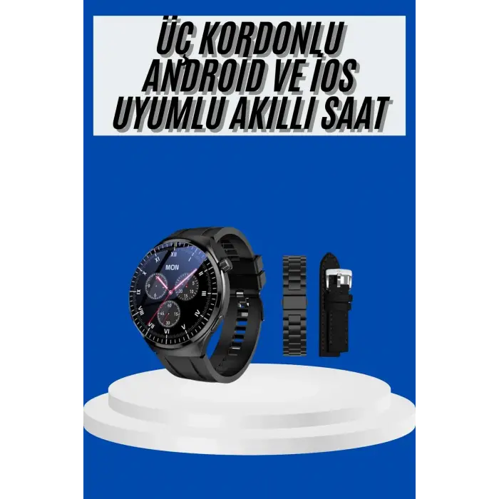 Amoled Ekran Akıllı Saat Üç Kordonlu İos Android Uyumlu