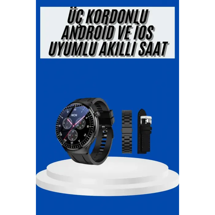 Amoled Ekran Akıllı Saat Üç Kordonlu İOS Android Uyumlu