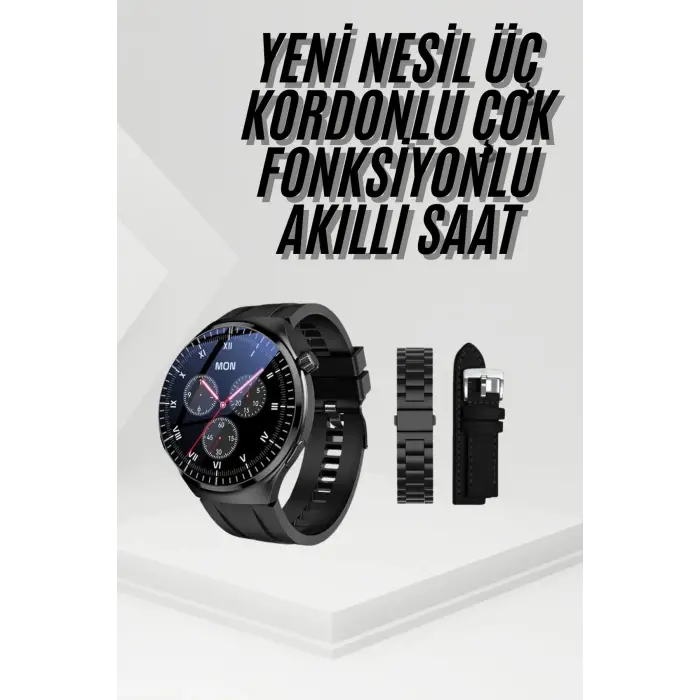 Amoled Ekran Metal Deri Silikon Kordonlu Uyku ve Sağlık Takibi
