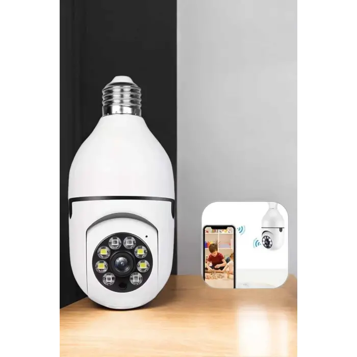 Ampul Görünümlü Güvenlik Kamerası Duylu Wifi Kamerası Dönebilen