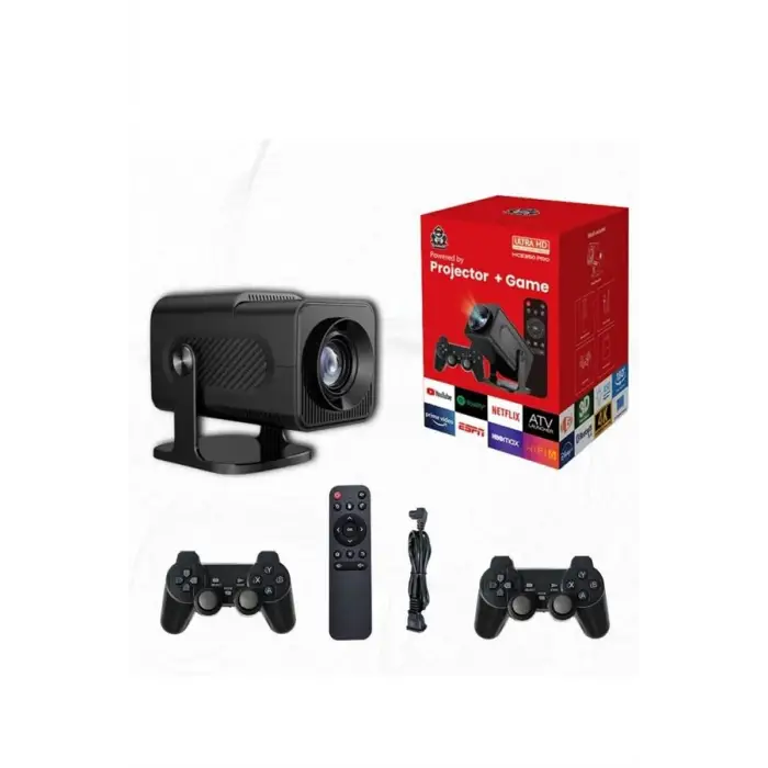 Android Projeksiyon Siyah Taşınabilir Sinema Projektörü 4k 1080p Ev Sineması Bluetooth