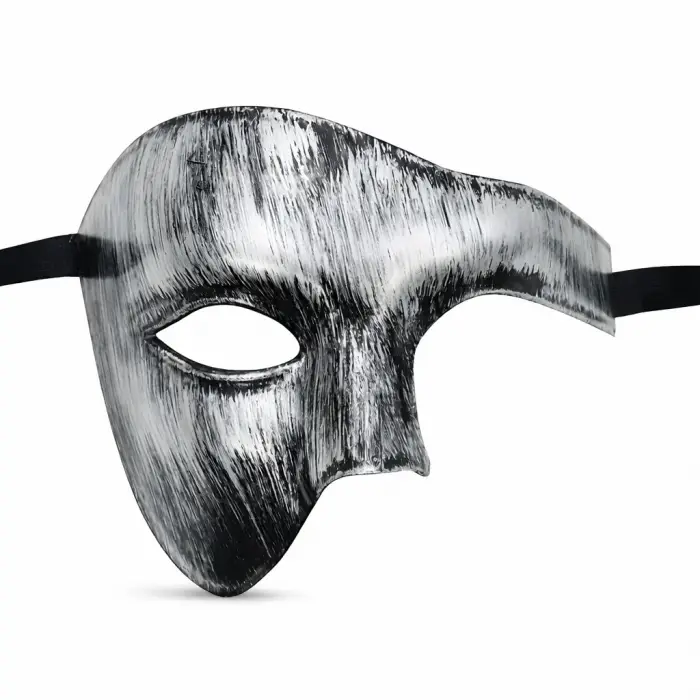 Antik Eskitme Gümüş Erkek Yarım Maske - Phantom & Balo Maskesi