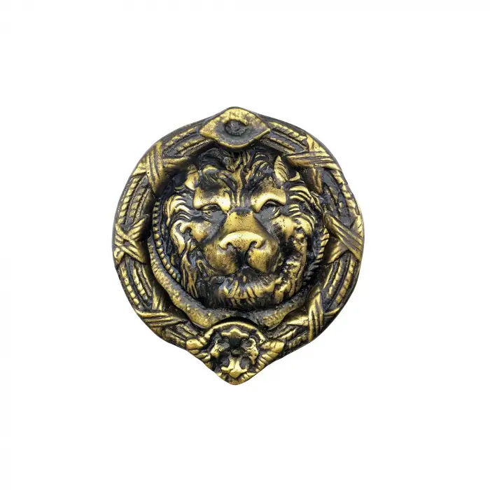 Eco Lounge Antika Tarz Dekoratif Pirinç Aslan Kapı Tokmağı, Taktak - 185 mm, Antik
