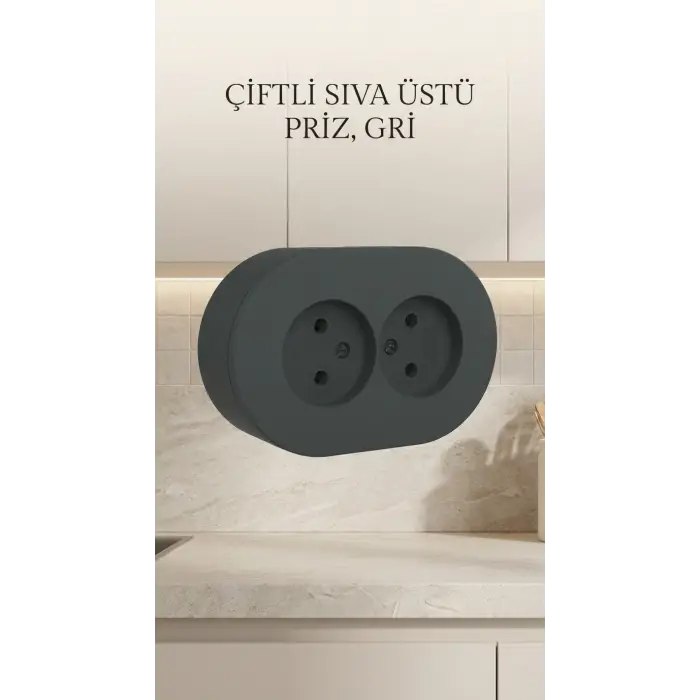Antrasit Renk Çiftli Sıva Üstü Topraklı Elektrik Priz