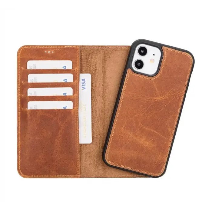 Apple iPhone 12 Uyumlu Deri Cüzdanlı Kılıf G19 Taba