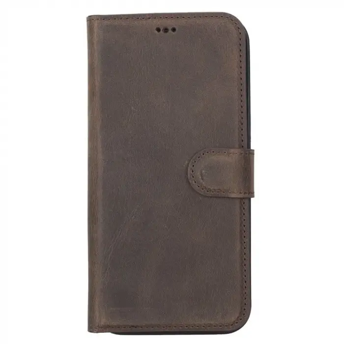 Apple iPhone 13 Pro Max Uyumlu Deri Cüzdanlı Kılıf G6 Kahverengi