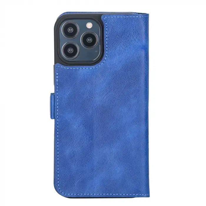 Apple iPhone 13 Pro Max Uyumlu Deri Cüzdanlı Kılıf Okyanus Mavi