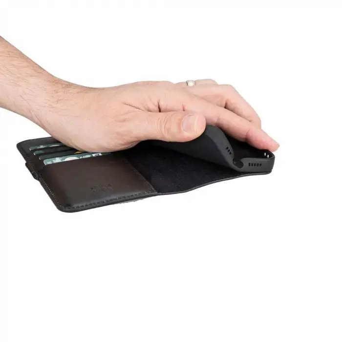 Apple iPhone 13 Pro Max Uyumlu Deri Cüzdanlı Kılıf Siyah