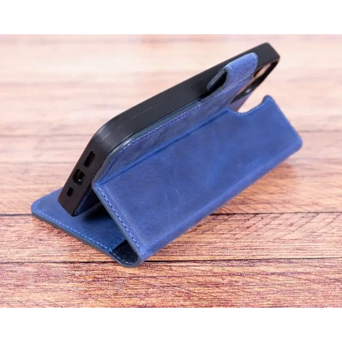 Apple iPhone 13 Pro Uyumlu Deri Cüzdanlı Kılıf Lacivert