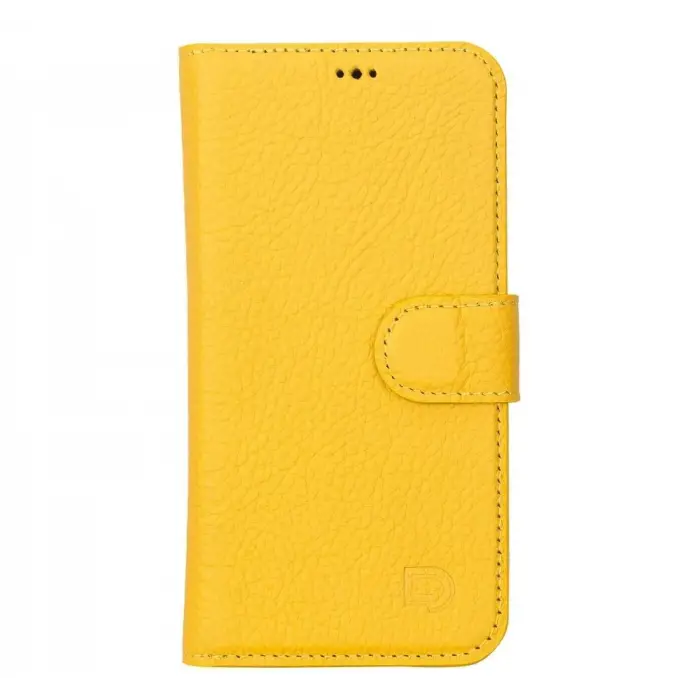 Apple iPhone 13 Pro Uyumlu Deri Cüzdanlı Kılıf Limon Sarı