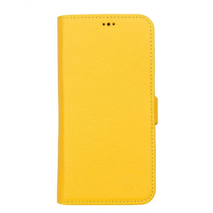 Apple iPhone 13 Pro Uyumlu Deri Cüzdanlı Kılıf Limon Sarı