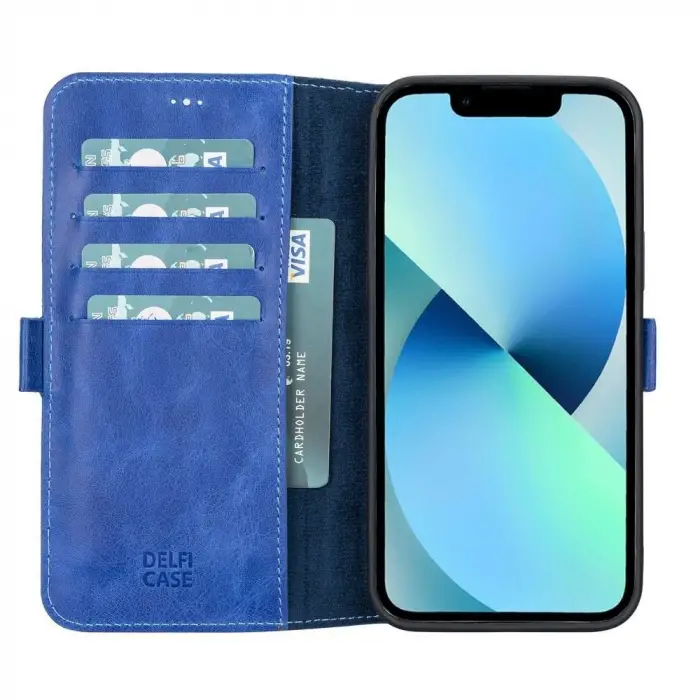 Apple iPhone 13 Pro Uyumlu Deri Cüzdanlı Kılıf Okyanus Mavi