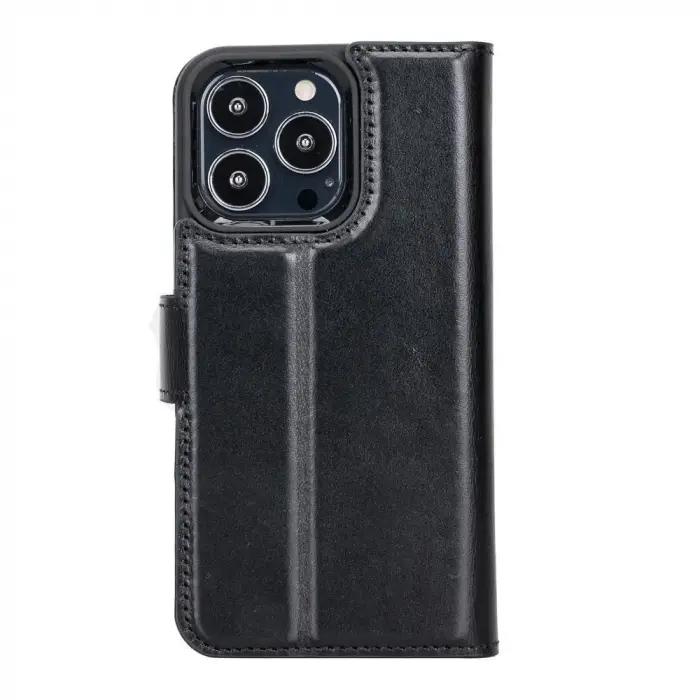 Apple iPhone 13 Pro Uyumlu Deri Cüzdanlı Kılıf RST1 Siyah