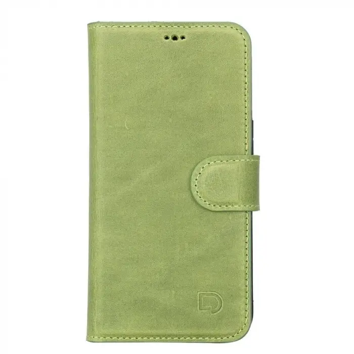 Apple iPhone 13 Uyumlu Deri Cüzdanlı Kılıf Antik yeşil