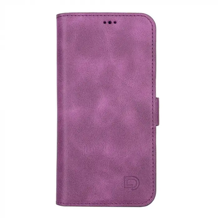 Apple iPhone 13 Uyumlu Deri Cüzdanlı Kılıf Rustik Mor