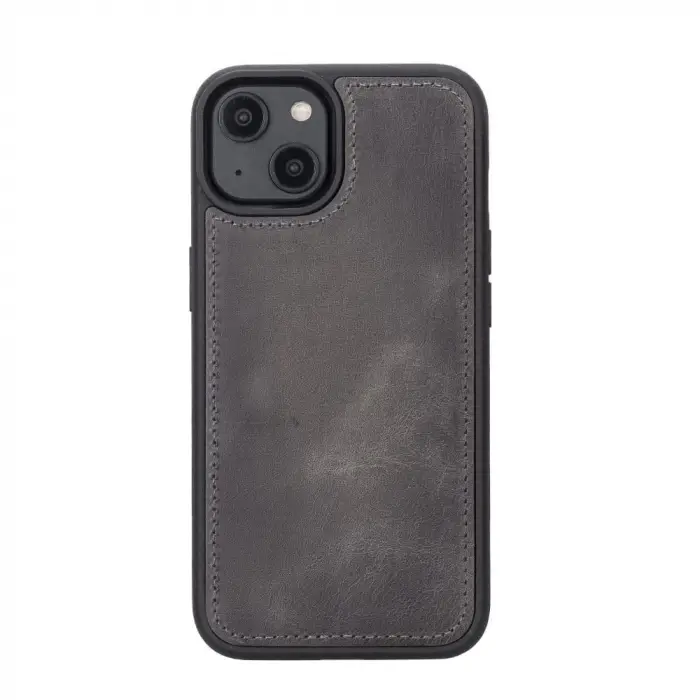 Apple iPhone 14 Uyumlu Deri Cüzdanlı Kılıf MWWN VS4EF Gri