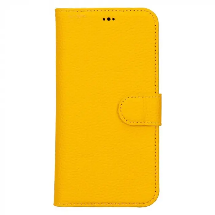Apple iPhone 15 Plus Uyumlu Deri Cüzdanlı Kılıf MWWN FL12 Sarı