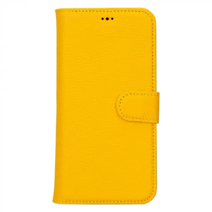 Apple iPhone 15 Pro Max Uyumlu Deri Cüzdanlı Kılıf MWWN FL12 Sarı