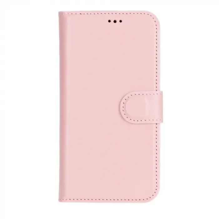 Apple iPhone 16 Plus uyumlu, Hakiki Deri, El Yapımı, Cüzdanlı Kılıf, Toz Pembe