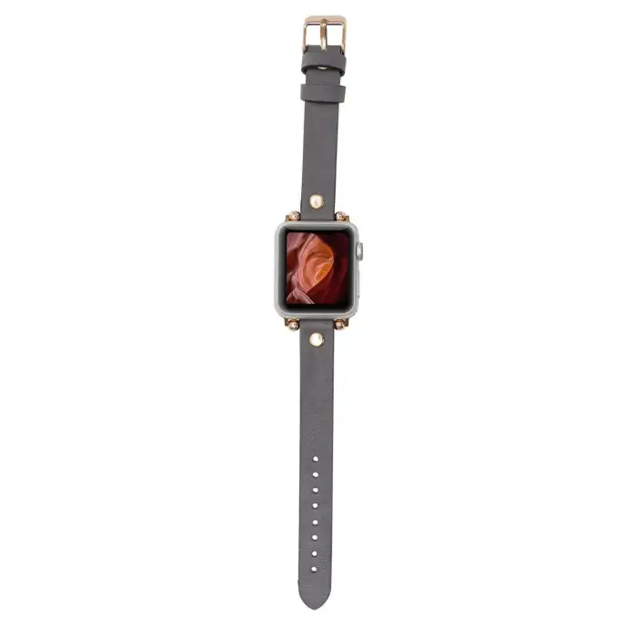Apple Watch Uyumlu Deri Kordon 38-40-41mm GT RST9 Gri