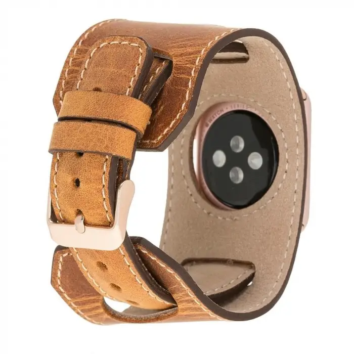 Apple Watch Uyumlu Deri Kordon 42-44-45mm Cuff G19 Taba