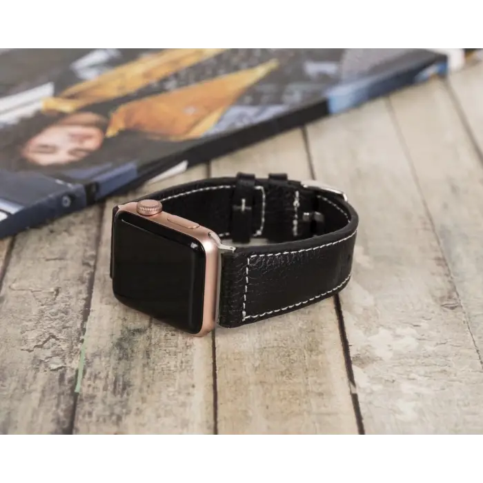 Apple Watch Uyumlu Deri Kordon 42-44-45mm NM4-AS1 Siyah