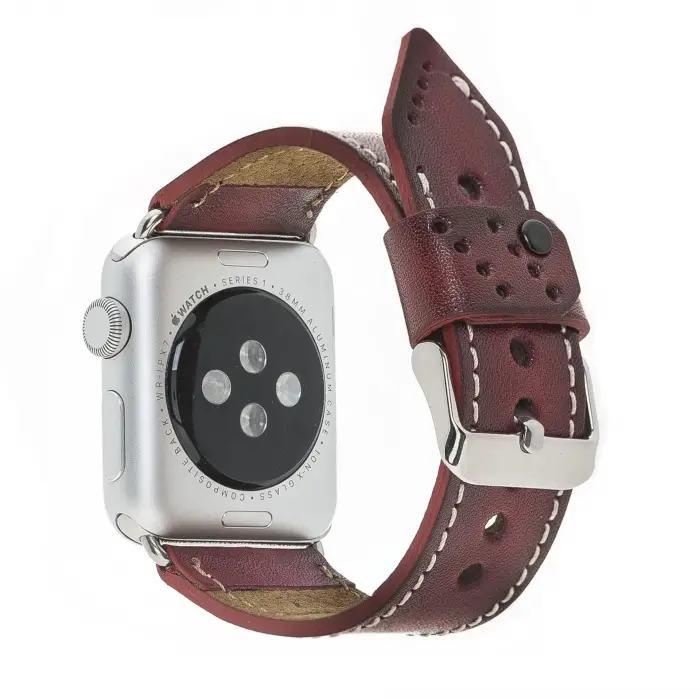 Apple Watch Uyumlu Deri Kordon 42-44-45mm SM25 Bordo