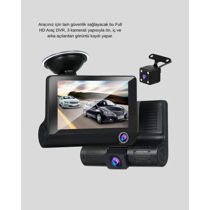 Araç DVR Kamerası 3’lü 170° Geniş Açılı Full HD ve Park Destekli