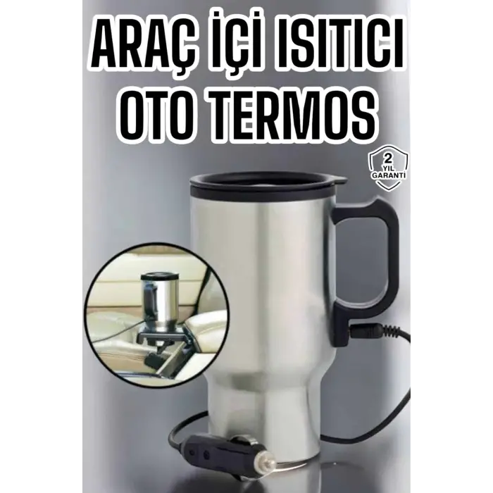 Araç İçi Çelik Su Isıtıcı Termos Bardak Çakmak Girişli Kupa Görünümlü