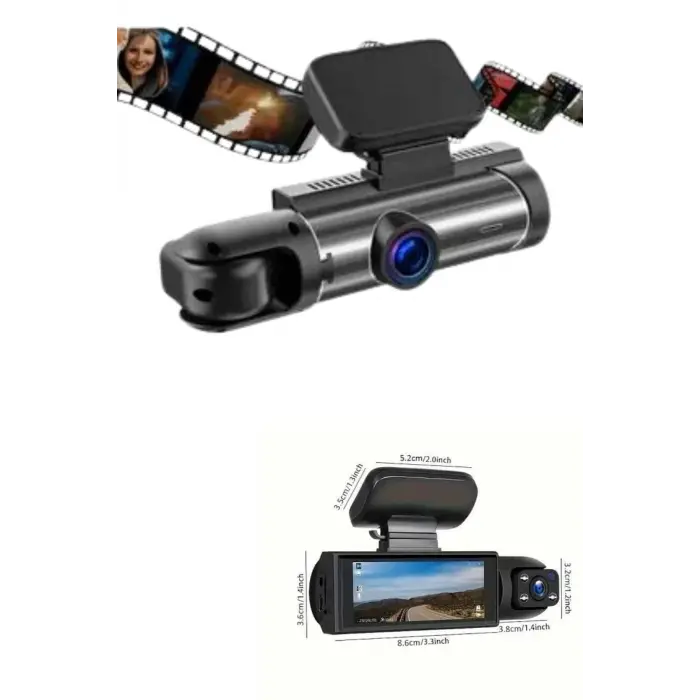 Araç İçi Full Hd Kamera Ön ve Arka Kameralı Ekranlı Araç Kamerası