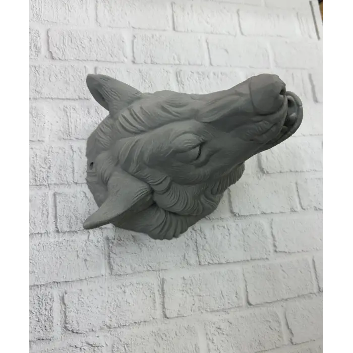 Asılabilir Gri Kurt Heykeli Ev Ofis Duvar Süslemesi Dekoratif