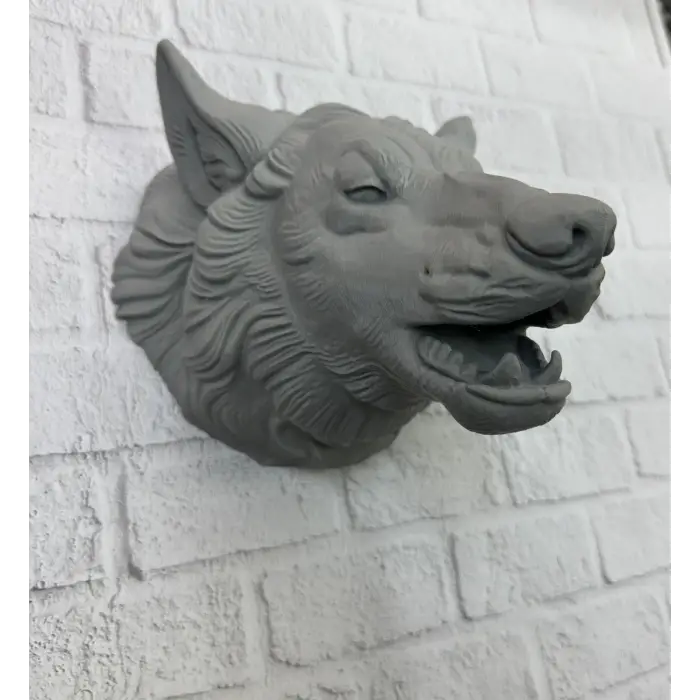 Asılabilir Gri Kurt Heykeli Ev Ofis Duvar Süslemesi Dekoratif