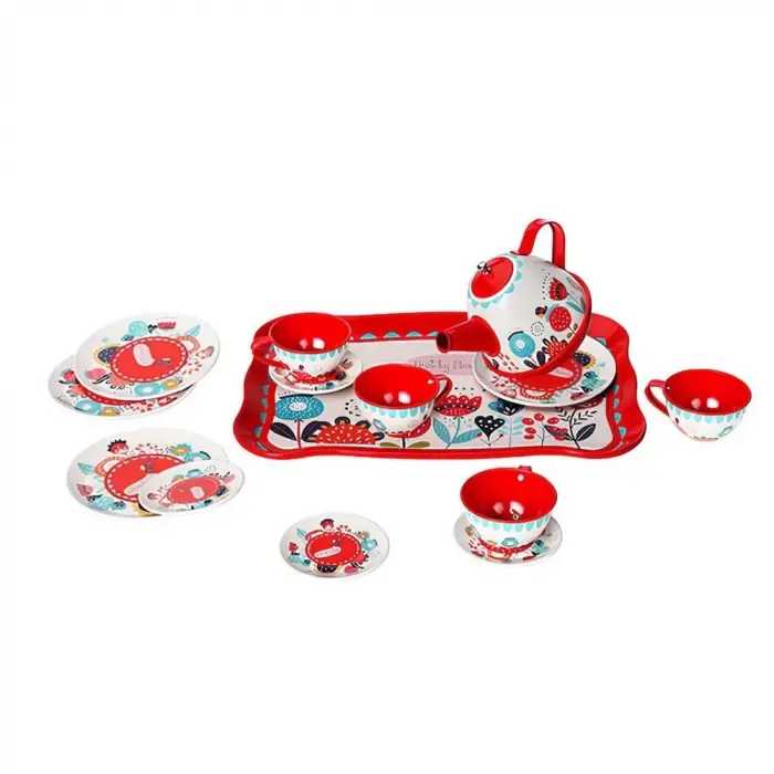 ATF-998A-998B 15 PARÇA ÇİÇEK DESENLİ METAL ÇAY SET