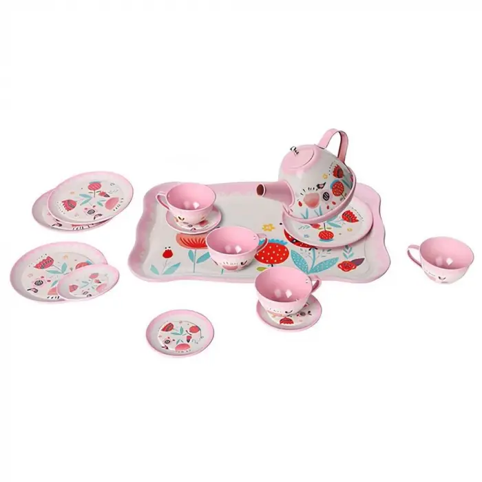 ATF-998A-998B 15 PARÇA ÇİÇEK DESENLİ METAL ÇAY SET