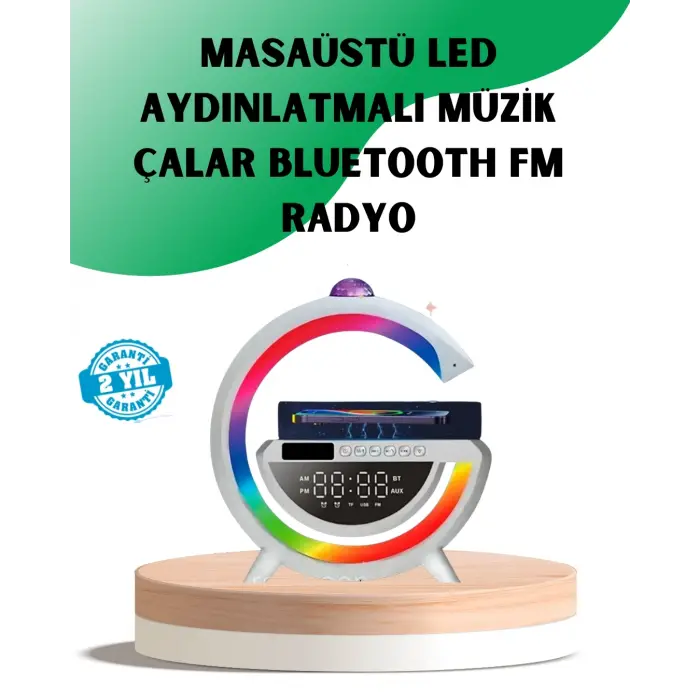 Aux Tf Kart Fm Destekli Dijital Saatli Kablosuz Şarjlı Hoparlör